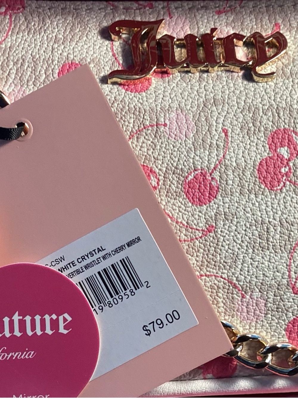 Juicy Couture Boxed Set Sandstone Pink   Bag & mirrored cherry charm - Picture 5 of 8